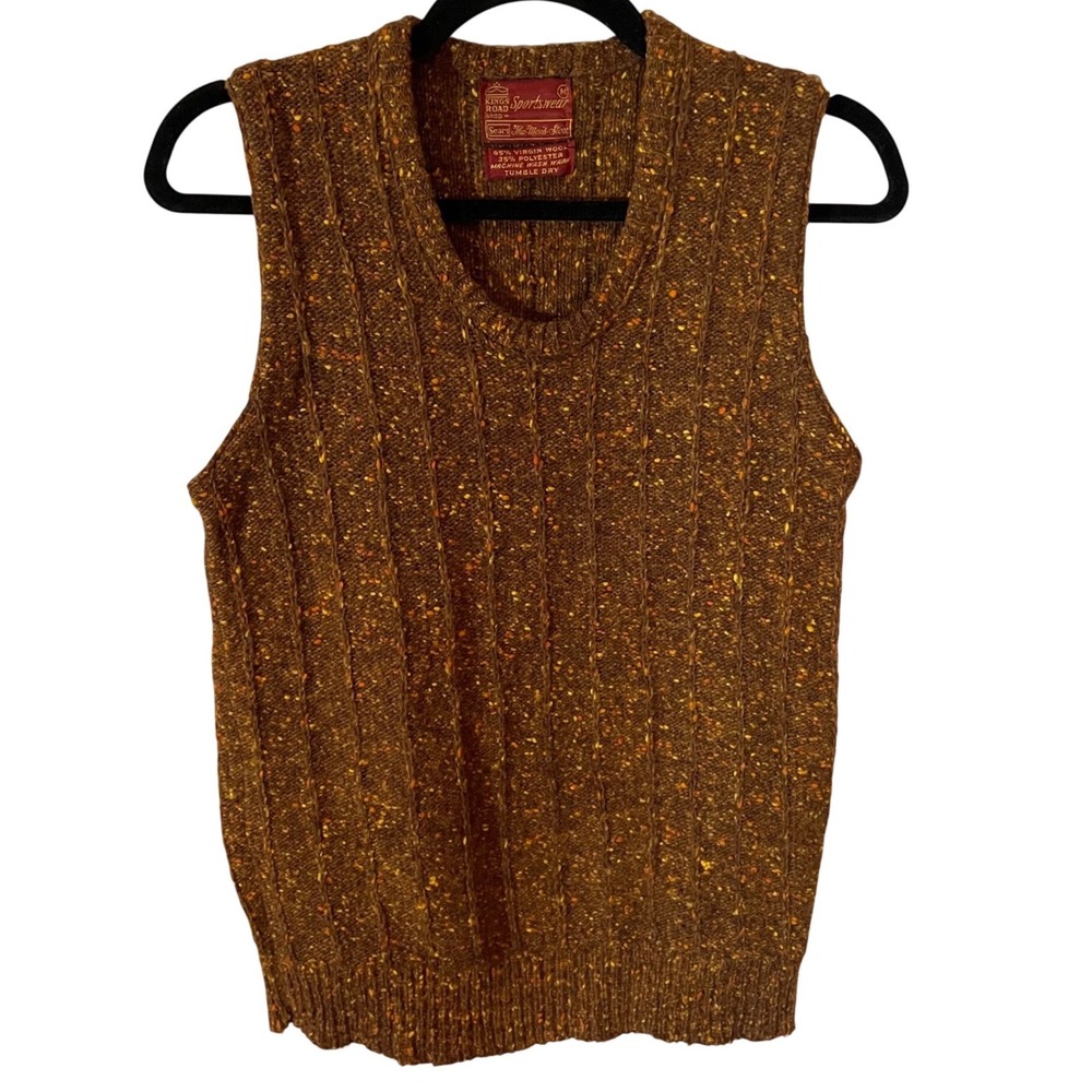 VTG Kings Road Sportswear Med Brown Speckled Wool Blend Sweater Vest